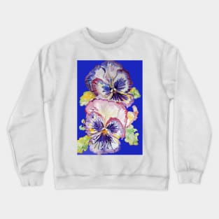 Pansy Watercolor Purple Flower Pattern on Navy Blue Crewneck Sweatshirt